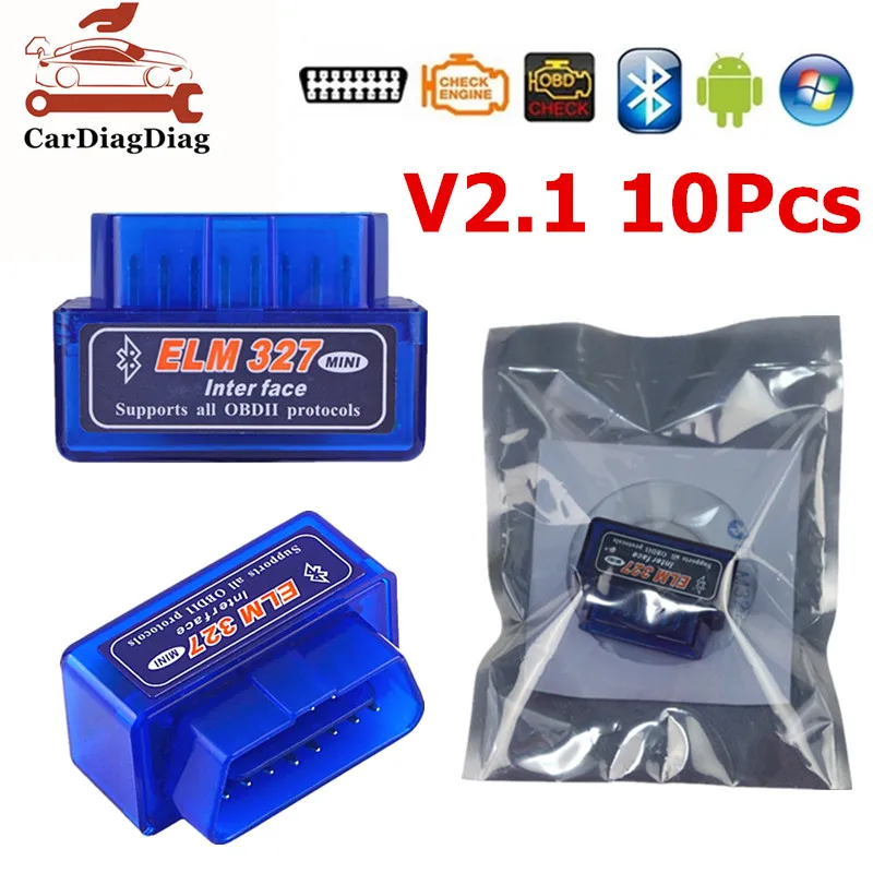 10 шт./лот BT Bluetooth ELM327 V2.1 ELM 327 для Android Windows Авто OBD2 сканер считыватель кодов