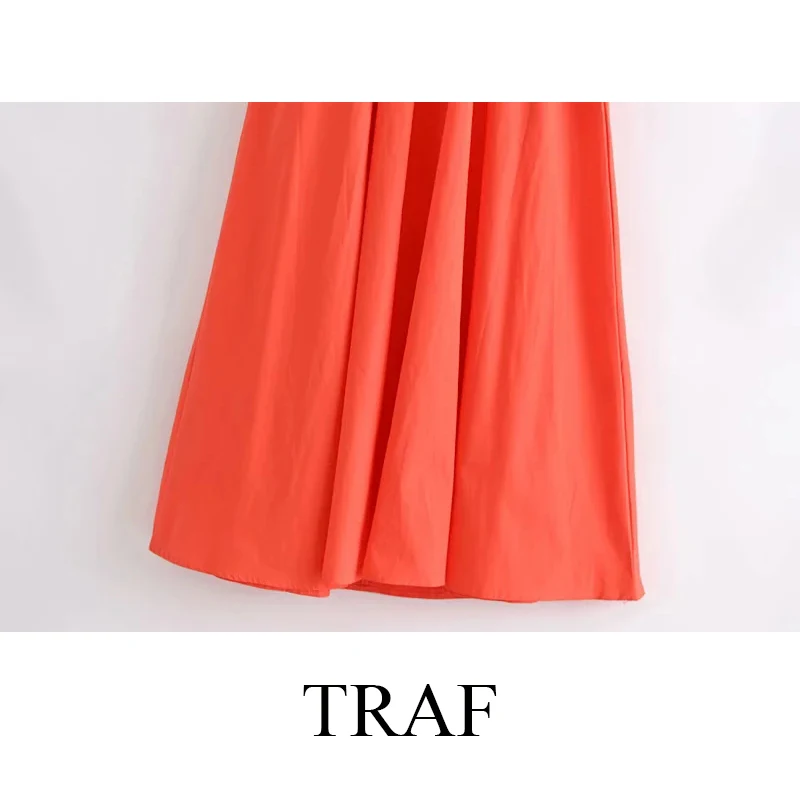 

TRAF ZA Women's Clothing Dresses Chic Solid Color Backless Spaghetti Strap Mid-Calf Dress Sexy Elastic Waist Elegant Sundress