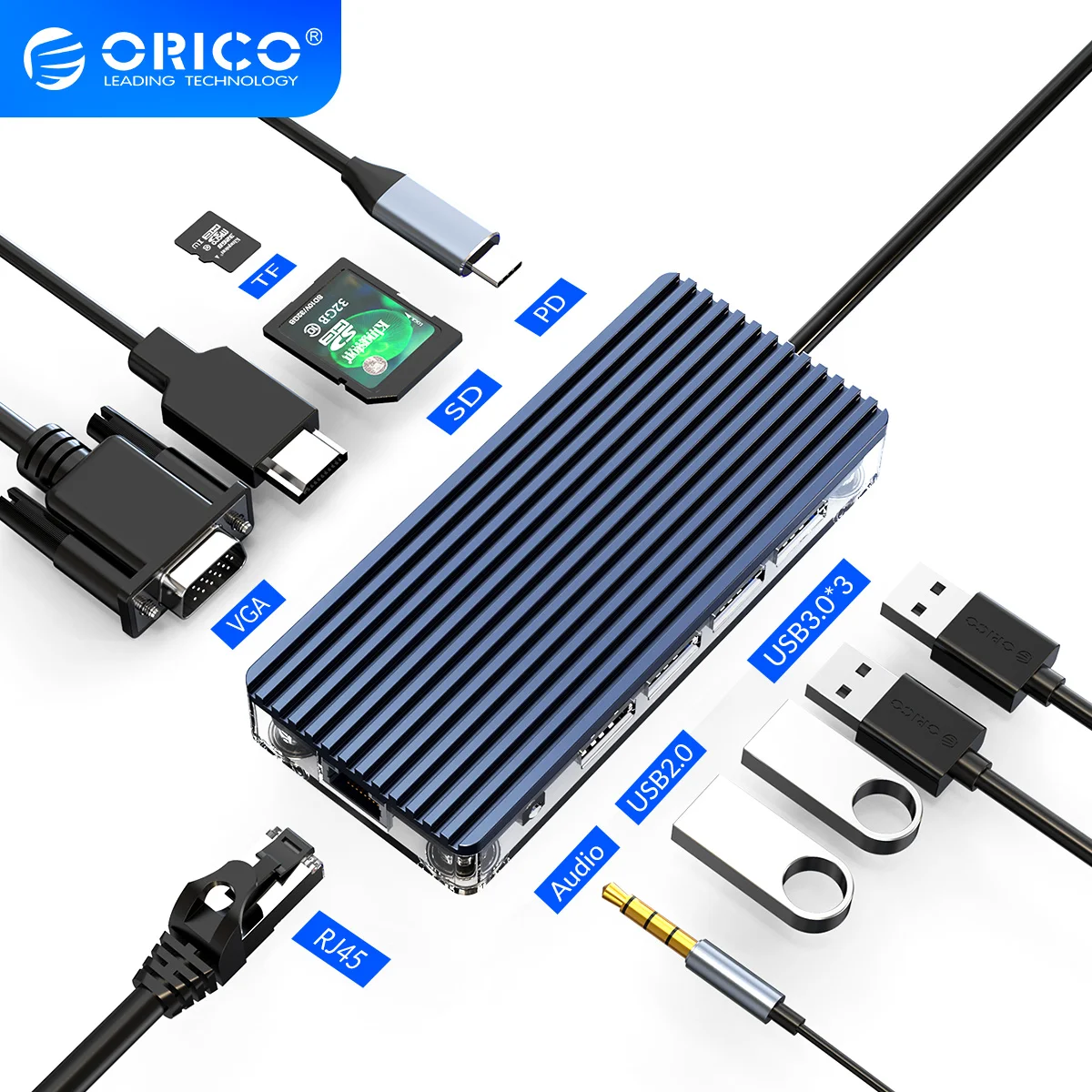 ORICO USB C концентратор типа для мульти 3 0 PD RJ45 Кардер ридер док разветвитель ПК MacBook