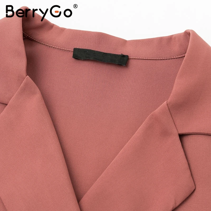BerryGo элегантный офисный Женский блейзер из двух предметов, костюмы, повседневный уличная Блейзер, комплекты с пуговицами и карманами, пояс с поясом, Женский костюм с шортами