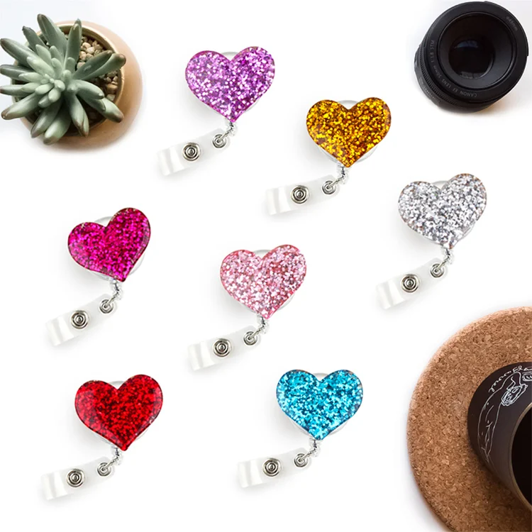 Сердце смолы Pull имя карты держатель для бейджа для медсестры студента кремнезема выдвижной держатель для бэйджа выставки грудь офисная карта