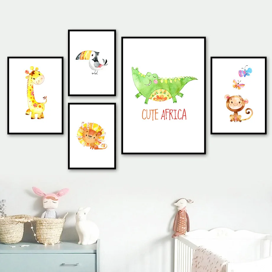 

Giraffe Lion Monkey Parrot Animals Canvas Painting Wall Art Nordic Posters and Prints Wall Pictures for Living Kids Room Decor