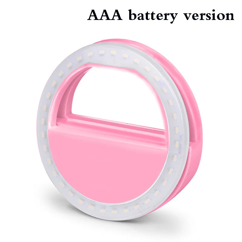 pink (no Battery) Rovtop Универсальный светодиодный кольцевой светильник для селфи портативный мобильный телефон 36 светодиодный S лампа для селфи светящаяся кольцевая клипса для IPhone 6 8 7 Plus - Цвет: pink (no Battery)