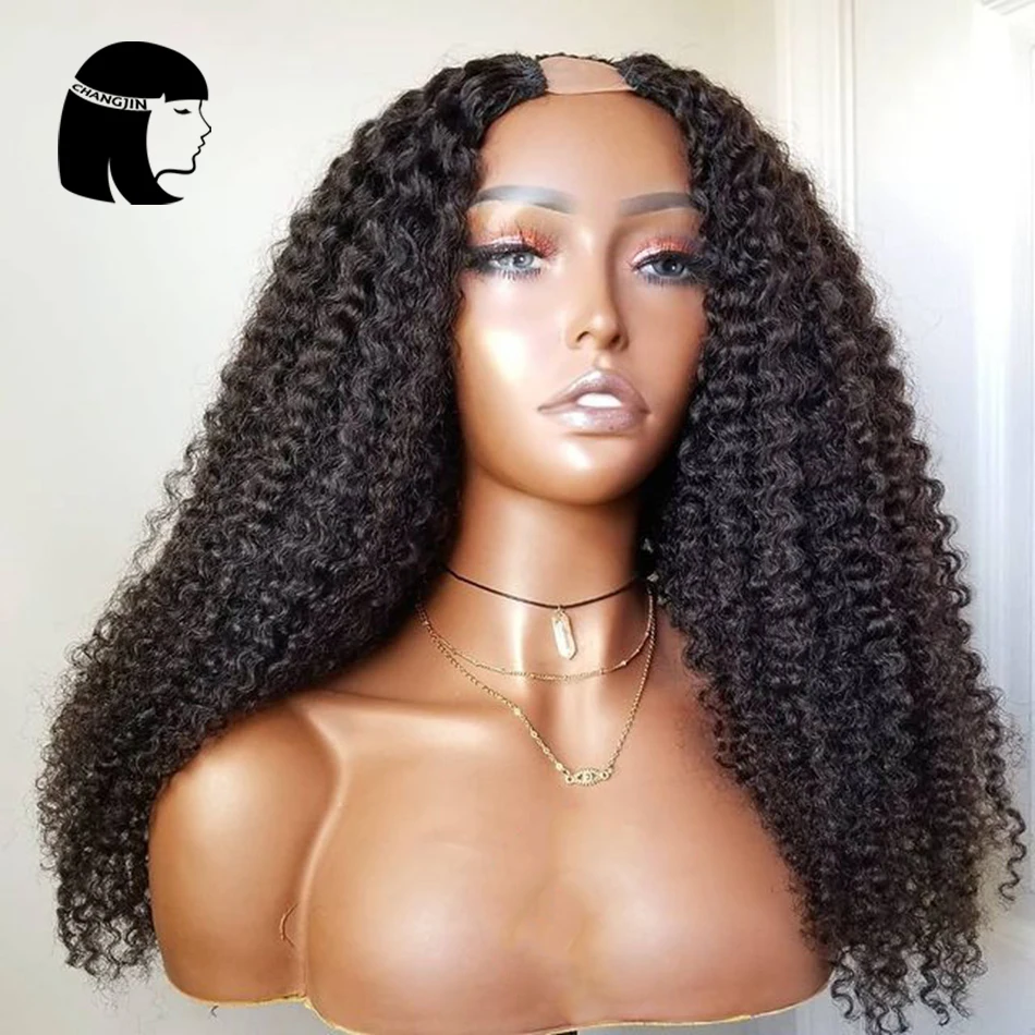 Парик U-образной формы естественного цвета 1*4/2*4 Кудрявые Парики из человеческих