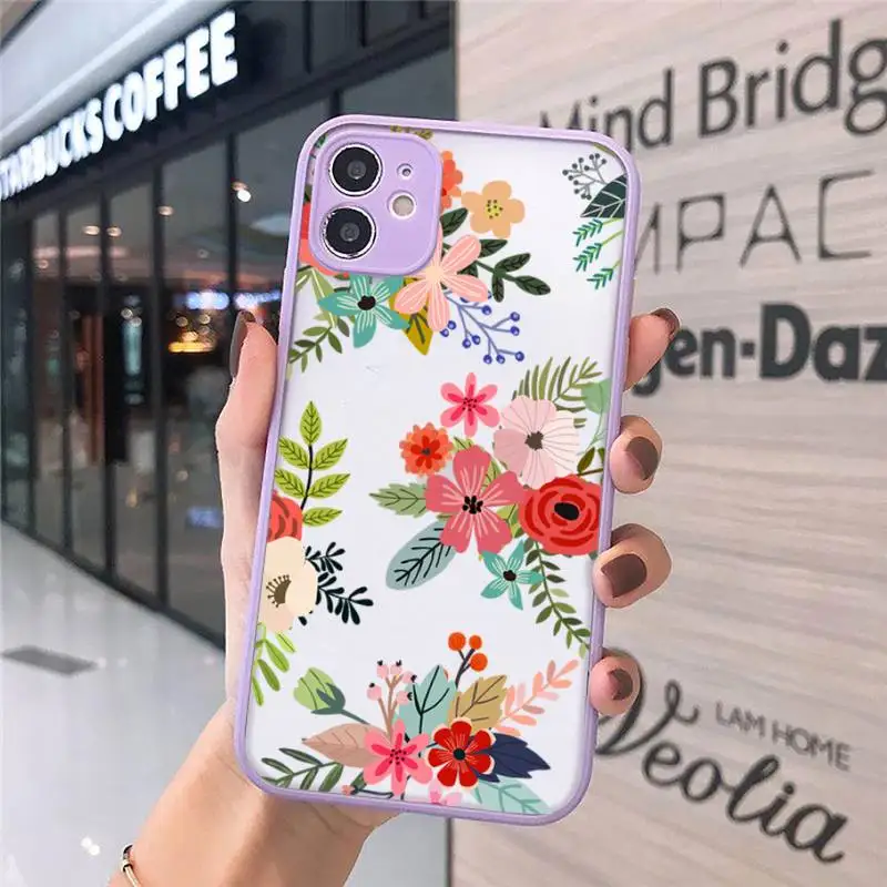 

Flower Leaf pink Retro Phone Cases matte transparent For iphone 7 8 11 12 plus mini x xs xr pro max cover