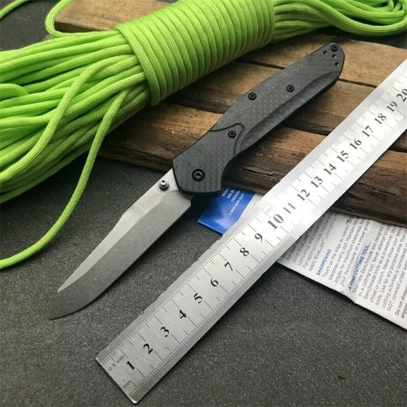 Online Benchmade 9401-1 Kekerasan Tinggi Pisau Lipat Taktis Serat Karbon Menangani Batu Permukaan Cuci Luar Ruangan Pisau EDC