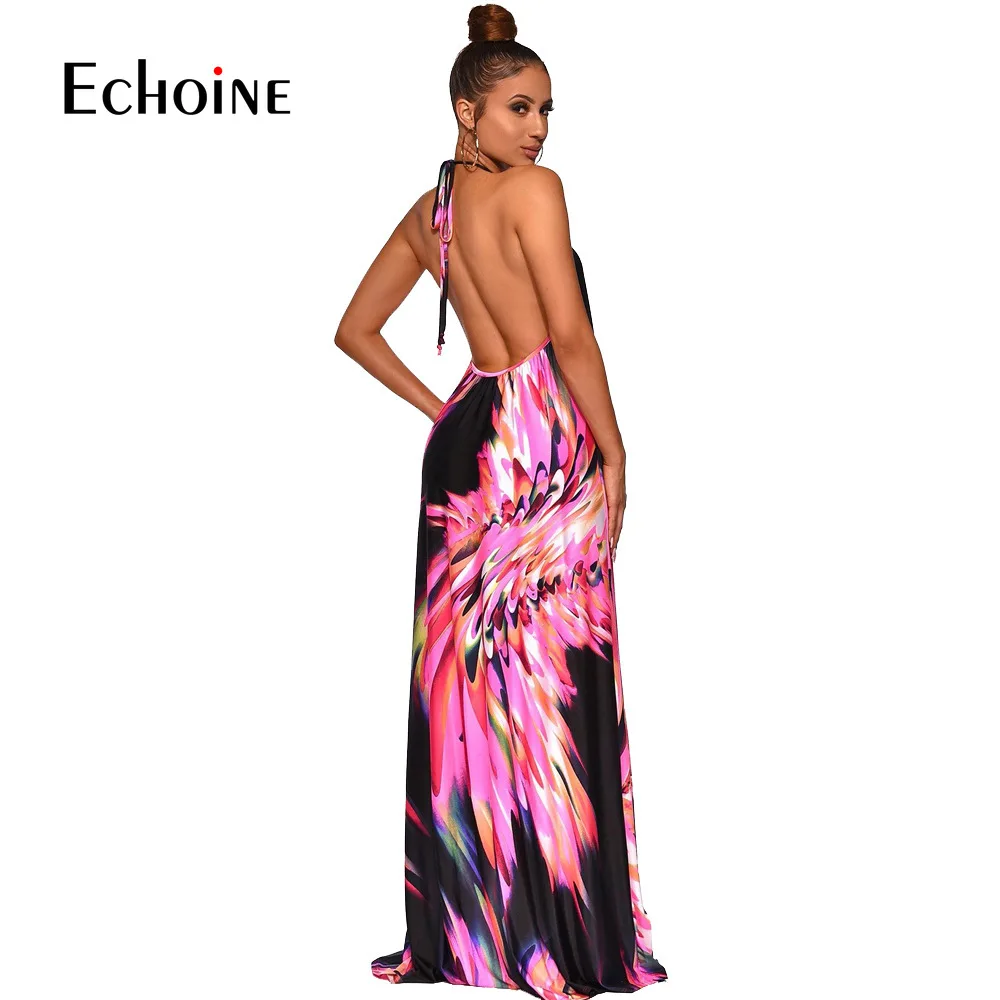 Платье-макси с цветочным принтом и лямкой на шее | Женская одежда