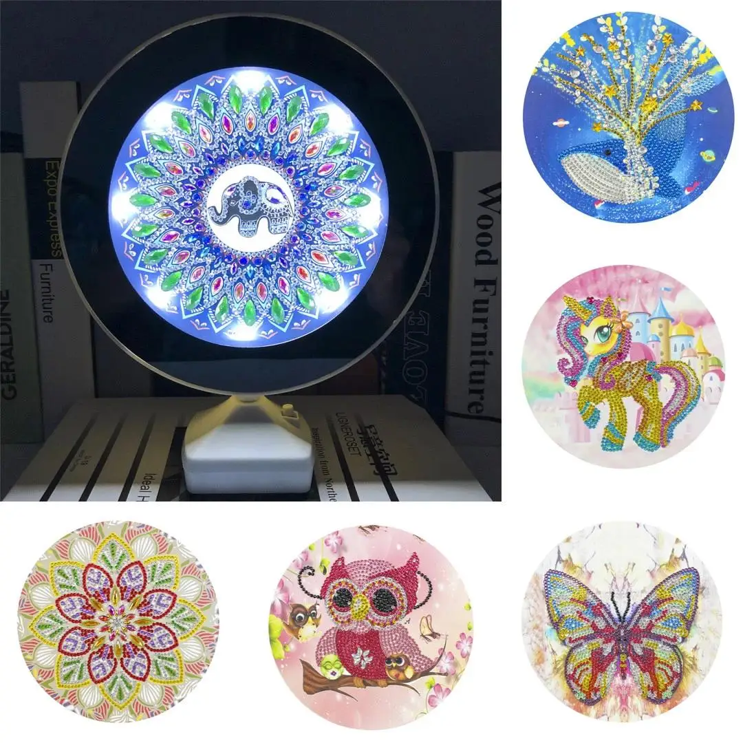 

DIY mirror with light diamond painting Creative new makeup mirror LED night light diamond painting