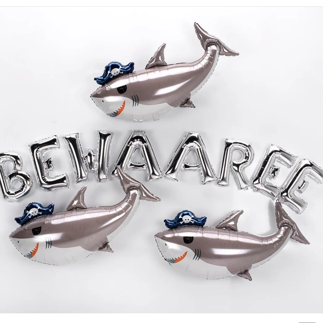 1pc Large Pirate Shark Shape Foil Balloons Happy Birthday Party Decorations Kids Ballons Inflatable Globos Babyshower Supplies | Дом и сад