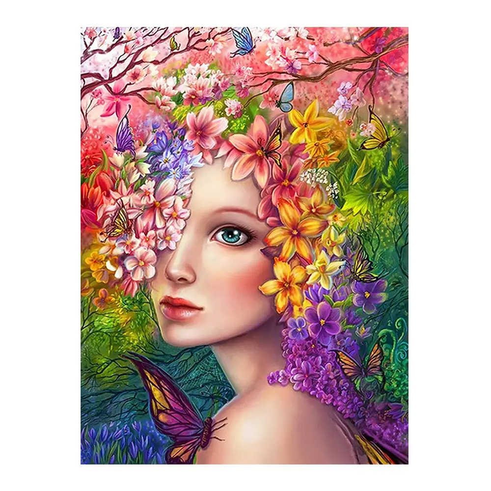 Алмазная живопись Феи девушки круглая полноразмерная мозаика с цветами для