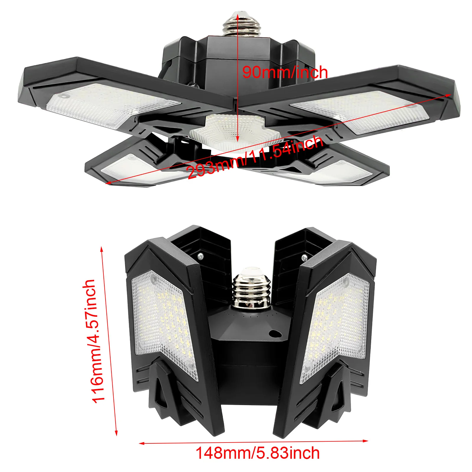 

120W Deformable LED Garage Lamp E27 High Bay Ceiling Light Workshop Warehouse Industrial Lamp 85-265V Foldable Blade Bulb Lamp