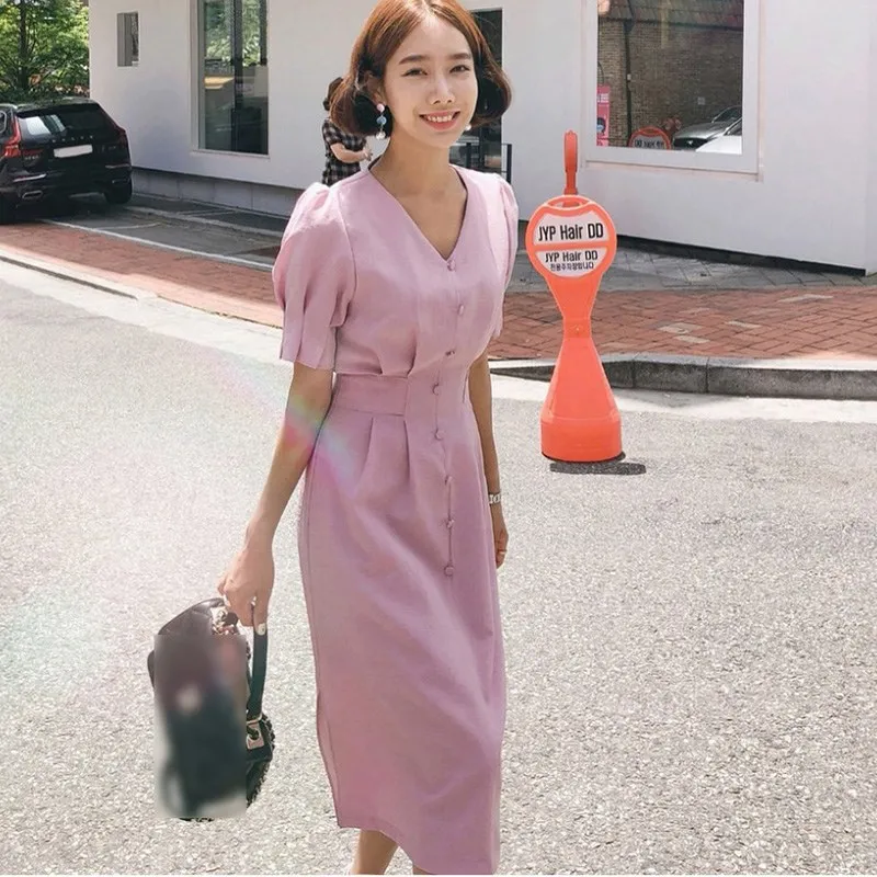 2019 женское летнее винтажное платье во французском стиле с поясом и пуговицами