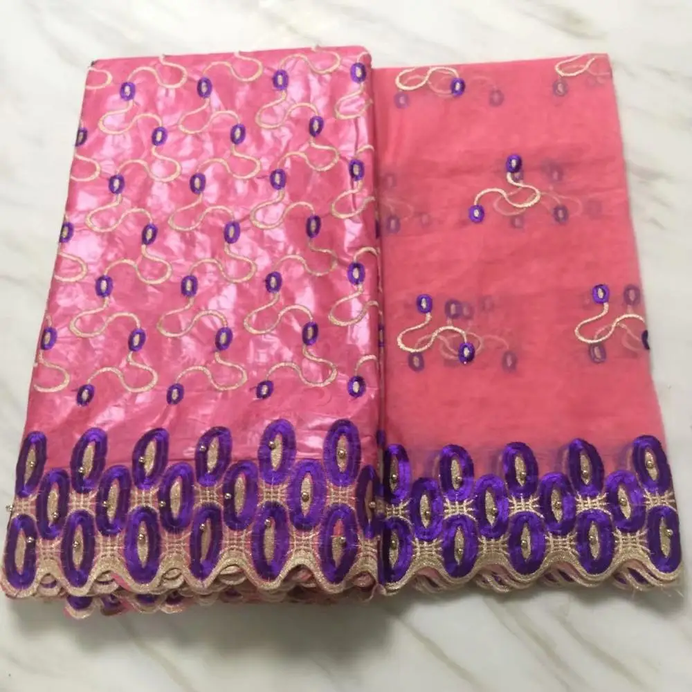 Высокое качество 5 ярдов Базен Riche Getzner Розовый Новый дизайн Африканский