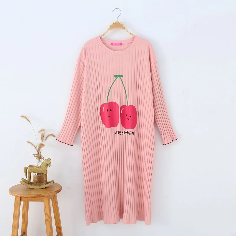 Женское платье с длинным рукавом и круглым вырезом из натурального хлопка|Ночные