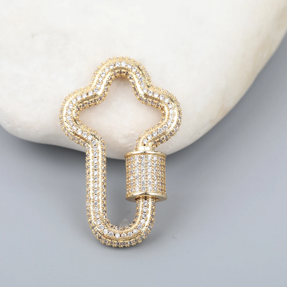 

5pcs/Lot 22x35mm CZ Micro Paved Cross Shape Screw Clasps Lock Carabiner Connector Clasps DIY Jewelry Accessories FH-225ABBC.A