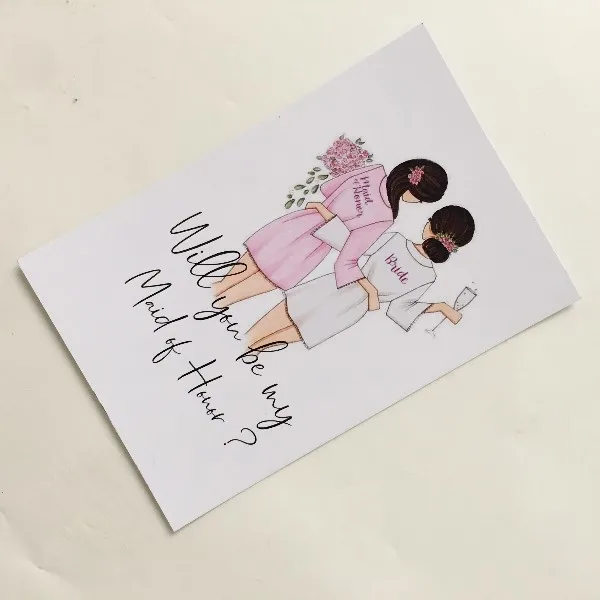 B Card 5 шт. индивидуальный любой язык будет вам моя подружка невесты подарок для невесты пригласите открытку приглашения на свадьбу с конвертом - Цвет: B Card