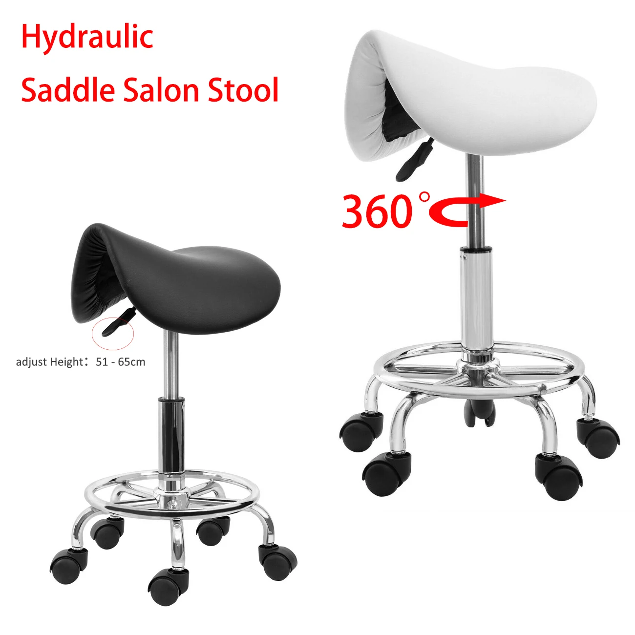 

Honhill Hydraulic Saddle Salon Stool For Beauty Barber Swivel Chair Hairdressing Massage Spa 360 Rotation Bar Stool Black White