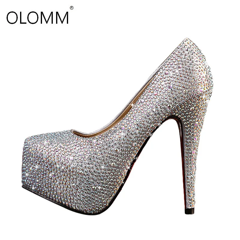 Crystal Pumps Women Shoes Platform High Heels Wedding Shoes Bride Red Silver Platform High Heels Ladies Shoes Platform Heels