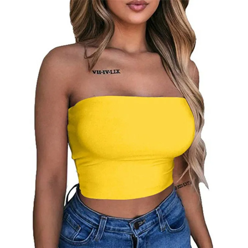 

Sexy Tank Top Women Strapless Off Shoulder Tube Top Shortened Female Cami White Black Cropped Vest Backless 2020 Summer Clothes