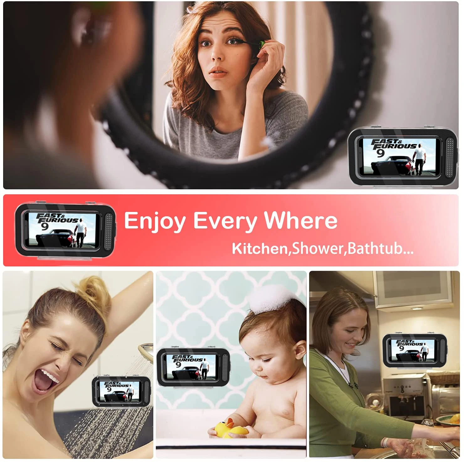 home wall waterproof mobile phone box self adhesive holder touch screen bathroom phone holder shell shower sealing storage box free global shipping