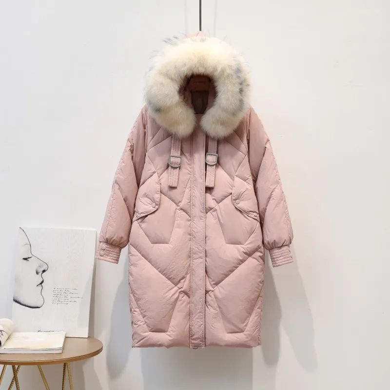 Новая зимняя куртка средней длины с натуральным мехом Женская куртка-пуховик на