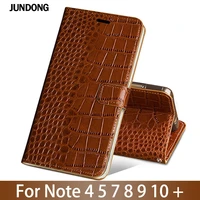 leather flip phone case for samsung galaxy note 4 5 7 8 9 10 plus case cowhide crocodile texture card slots cover