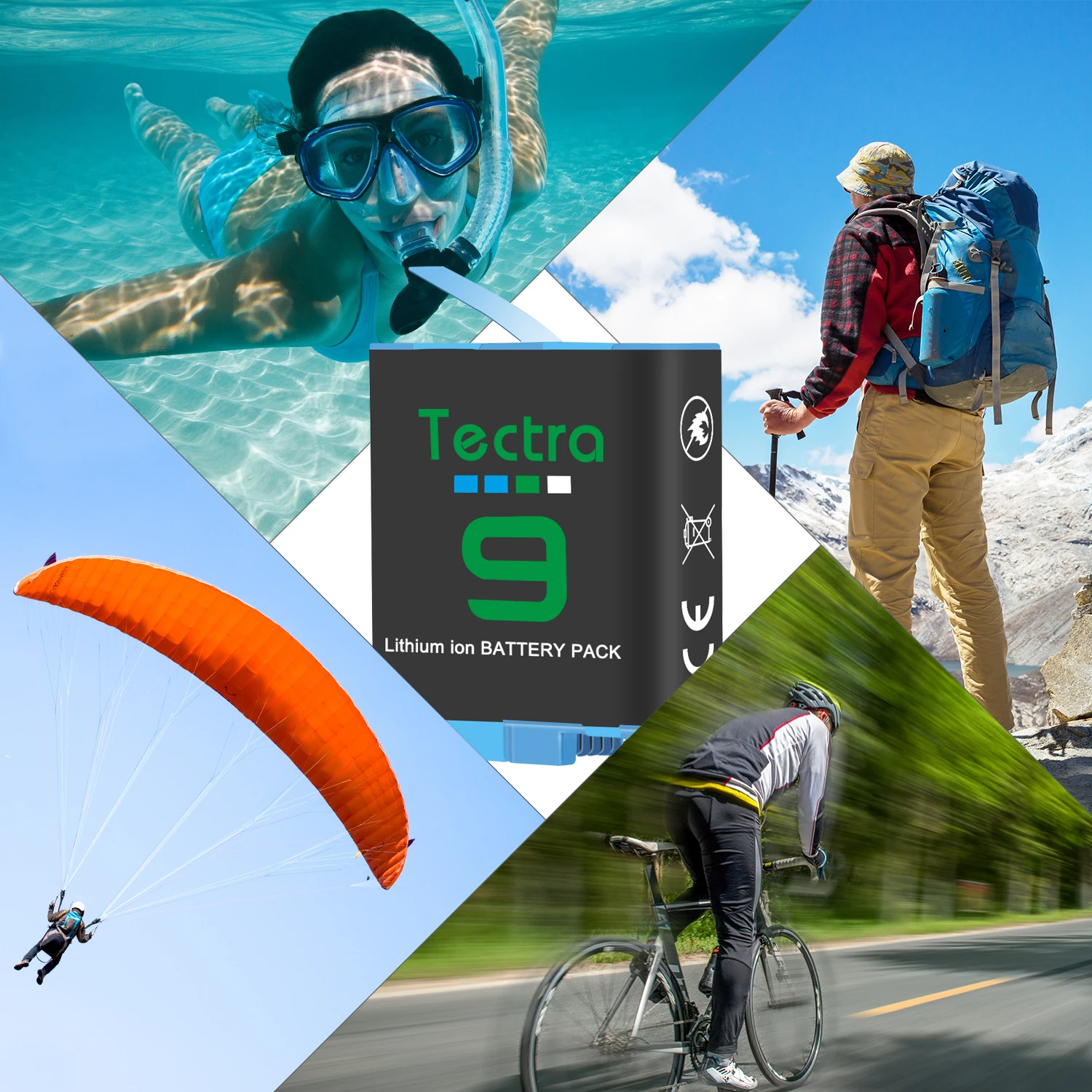 4x1780mAh Tectra Batteria for GoPro 9 Rechargeable Li-ion Battery Hero 10 Hero 11 AHDBT-90 for Go Pro Hero 9 Camera Accessories