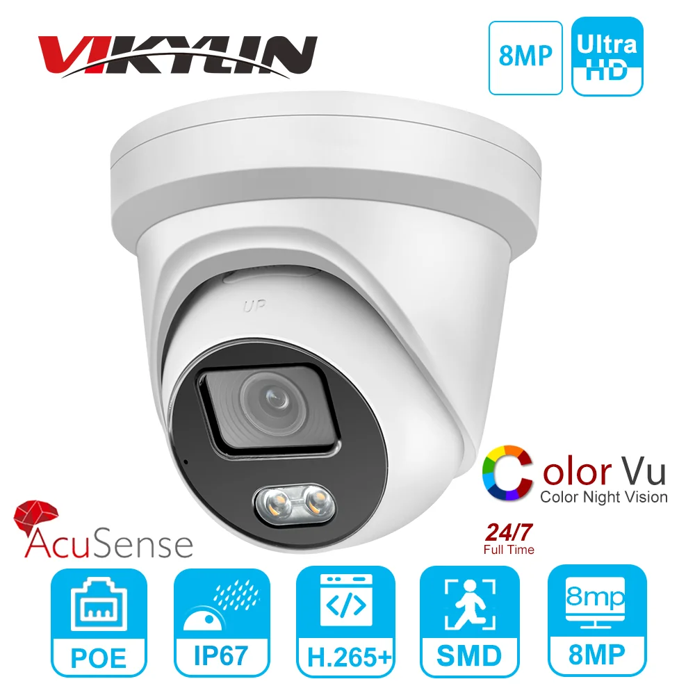 

Vikylin 4MP IP Camera ColorVu Original DS-2CD2347G2-LU AcuSense Network Dome POE IP Camera H.265+ SD Card Built-in Mic IPC