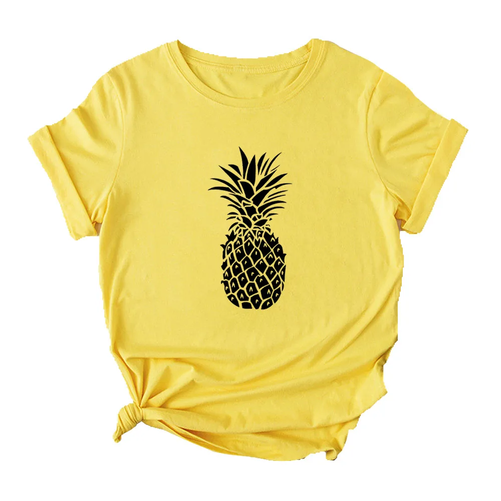 

Mikialong Pineapple Graphic Tee Women Cotton Funny T Shirt Women Short Sleeve Tshirt Women White Tee Shirt Femme Top