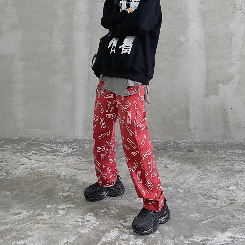 

New fashion Hip hop pants women Red Black Blue color Letter prints Loose Autumn Spring