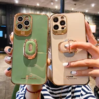 luxury plating silicone ring bracket phone case for iphone 13 12 11 pro xs max xr x 8 7 plus ultra thin shockproof stand cover