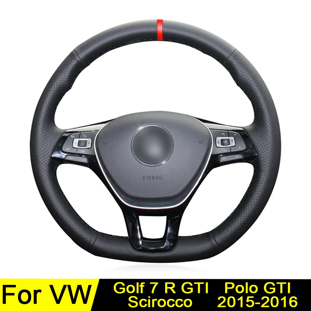 Накладка на руль для Volkswagen VW Golf R MK7 7 GTI Polo Scirocco 2016 2015 черная Нескользящая