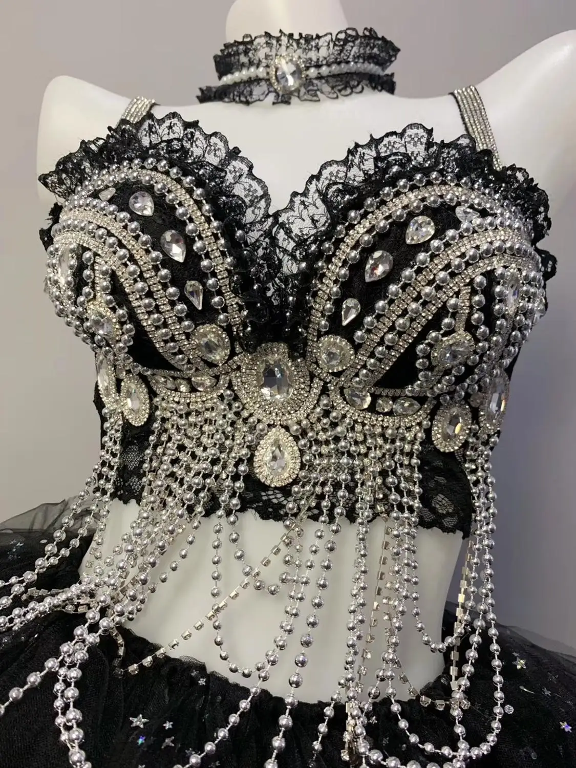 Черный Кристалл жемчужные звезды бикини наборы Блестящий бюстгальтер со