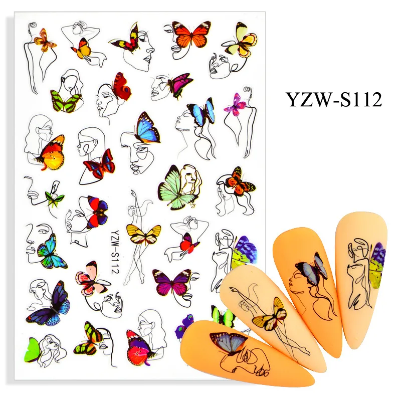 Holographic Butterflies Nails Art Manicure Stickers Blue Black Decals Spring Theme Flowers Nail Decoration Manicure