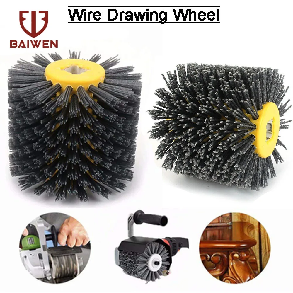 

Цилиндрическая нейлоновая абразивная проволочная барабанная полировальная круглая электрическая щетка для работ по дереву и металлу, 1 шт., 120 мм x 100 мм