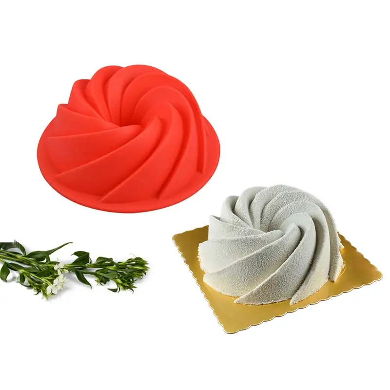 

New Large Spiral Shape Food Grade Silicone Bundt Cake Dessert Mold Pan 3D Fluted Cake Mould Form Bread Bakery DIY Baking Tools