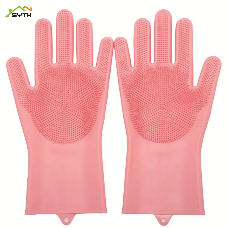 

1 Pair thick Magic Reusable Silicone Dishwashing Scrubber Dish Washing Sponge Rubber Scrub Gloves Kitchen Cleaning Soft