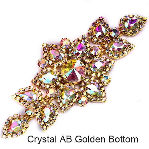 Gold-Crystal-AB 1 шт., 14X6,5 см, стразы с кристаллами AB, аппликация, золото/серебро, плоская задняя сторона, прозрачный, для шитья, для свадьбы, красивый дизайн, Y2504 - Цвет: Gold-Crystal-AB
