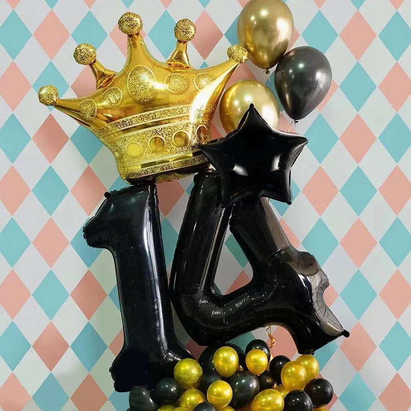 40 дюймов черный шар с цифрами золотые шары из фольги короной металлические