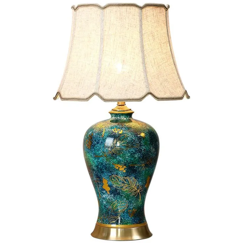 Роскошная синяя Зеленая Керамическая Настольная лампа для фойе спальни кабинета