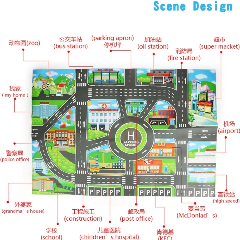 Игрушки Монтессори Реалистичная городская карта дорожный светильник знак поезд
