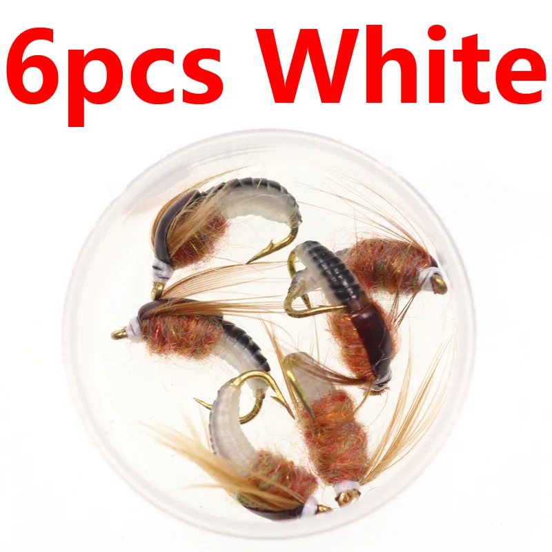 6PCS white Bimoo 6 шт.#12 Реалистичная Nymph Scud Fly для ловли форели Nymphing искусственная приманка-насекомое приманка Caddis Nymph Fishing Fly - Цвет: 6PCS white
