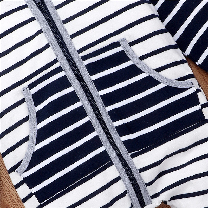 Baby Spring Autumn Clothing Toddler Kid Boys Striped Hooded Romper Jumpsuit Clothes Pocket Patchwork Outfits |