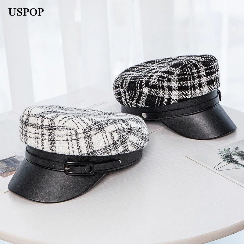 USPOP 2019 Женская кепка газетчика в стиле пэчворк клетчатая полиуретановая Кепка с