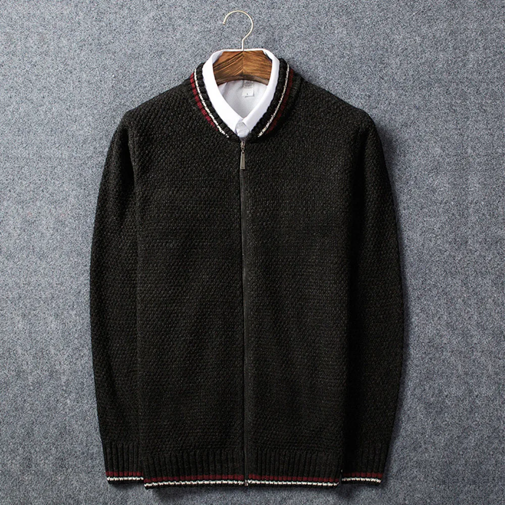 Мужской кардиган на молнии Черный Повседневный вязаный размера плюс 3XL в