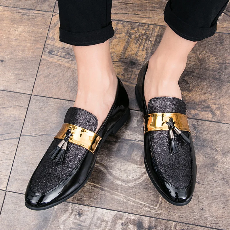 Men Loafers Tassels Designer Man Casual Shoes Big Size Business Italy Gold Silver Shiny Basic Elegant 896 | Обувь