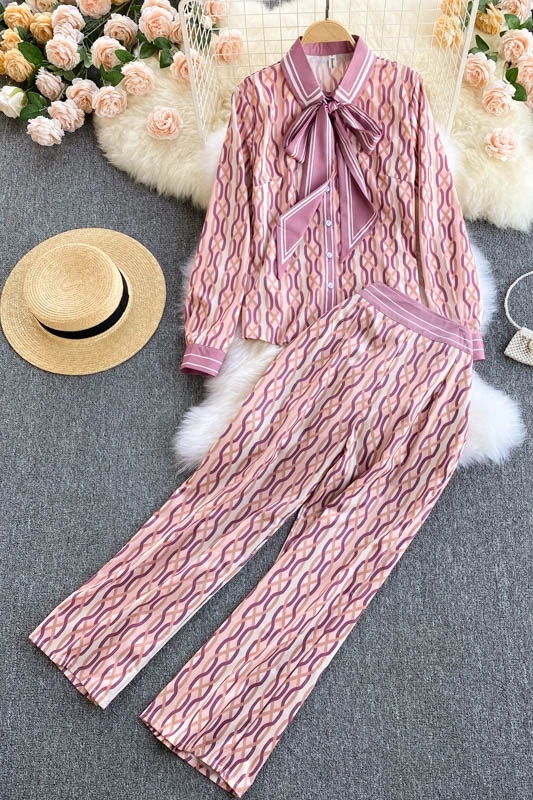 

Professional suit ladies shirt design sense printing high-end ladies temperament versatile wide-leg pants two-piece trend