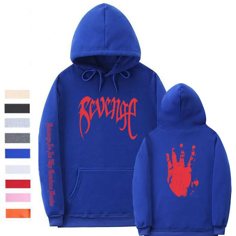 Blue-HONG011 Xxxtentacion Revenge винтовые манжеты на резинке толстовки для мужчин/женщин уличная Rapper хип хоп свитер с капюшоном - Цвет: Blue-HONG011
