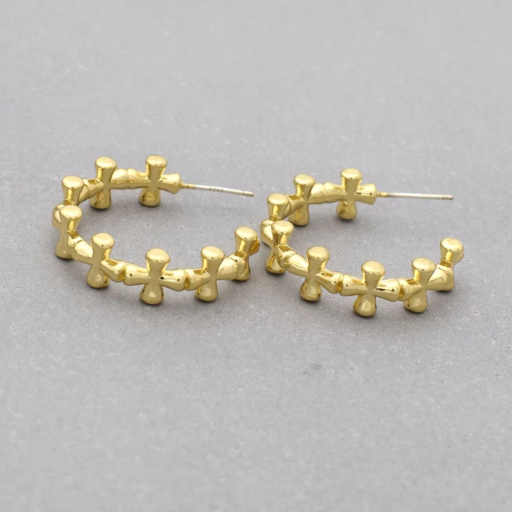 

KURSHUNI cross punk hoop earrings Gold color neo-gothic earrings for women men's Unisex C shape earrings 2020 fashion jewelry