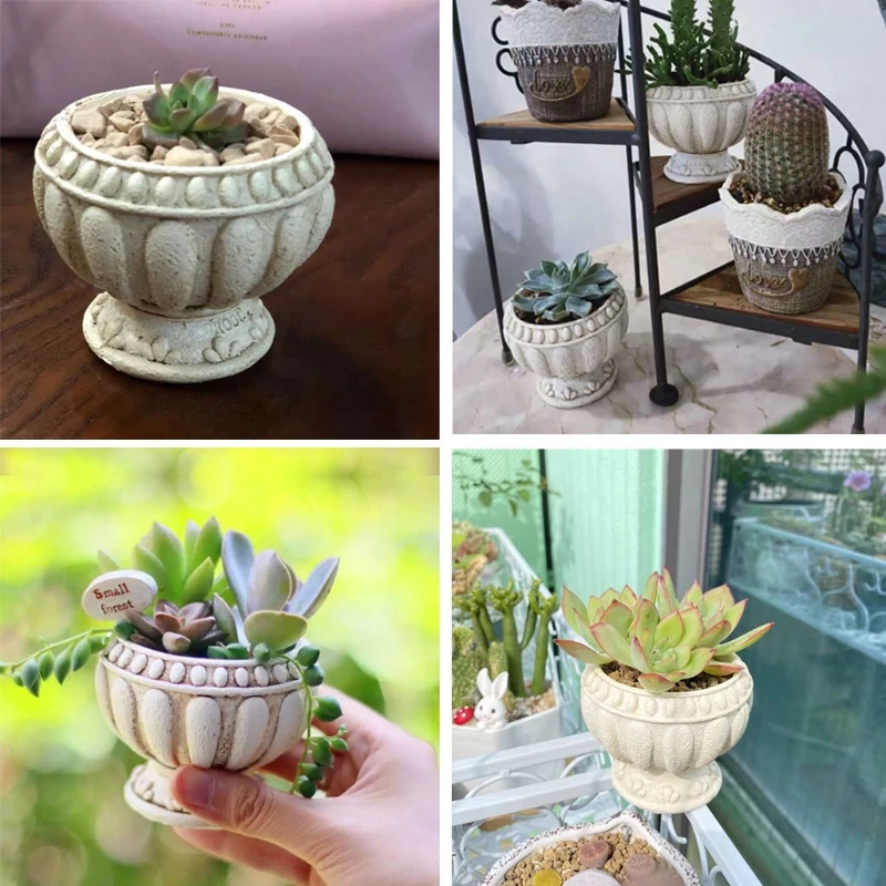 

Retro Flower Pot Epoxy Resin Silicone Mold 3D Roman Round Succulent Plant Planter Pot Mold Concrete Cement Plaster Molds HX6F